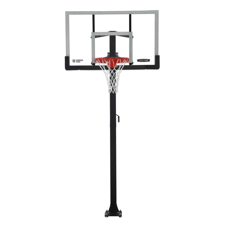 Lifetime Adjustable In-Ground Bolt Down Outdoor Basketball Hoop with 60-in Tempered Glass, Hoop & Net System A6