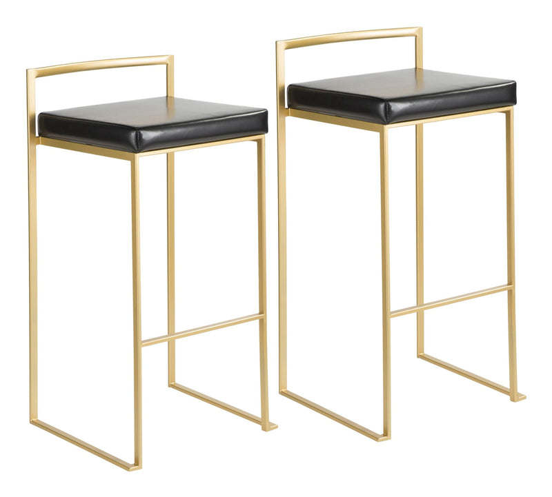 LumiSource Fuji Stackable PU Leather Counter/Bar Stools (2-Piece Set), Gold/Black N6