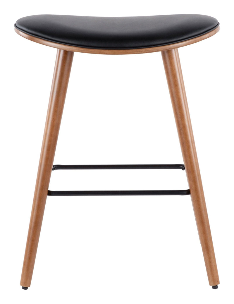 LumiSource Saddle Wood & PU Leather Seat Counter/Bar Stools (2-Piece Set), Walnut/Black B3