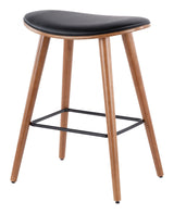 LumiSource Saddle Wood & PU Leather Seat Counter/Bar Stools (2-Piece Set), Walnut/Black