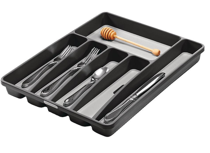 Madesmart Large 6-Compartment Cutlery & Kitchen Utensil Drawer Organizer Tray/Holder, Grey O9