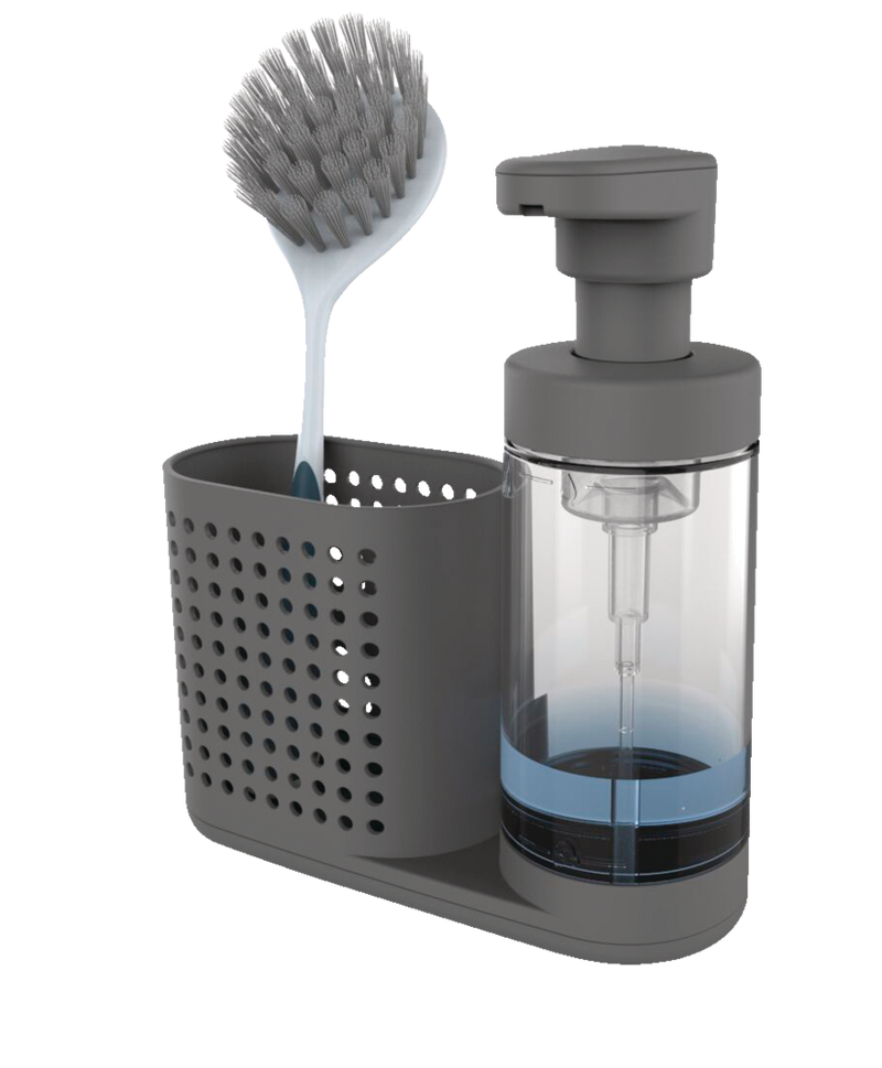 Madesmart Non-Slip Foaming Hand/Dish Soap Pump Dispenser & Sink Caddy Organizer, Grey H5