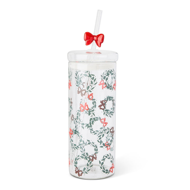 Manna 22-oz Printed Glass Tumbler with Bow Charm Straw Y8