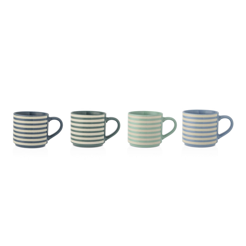 Manna Blue Strip Stackable Mugs, Assorted Colours, 4-pk Z7