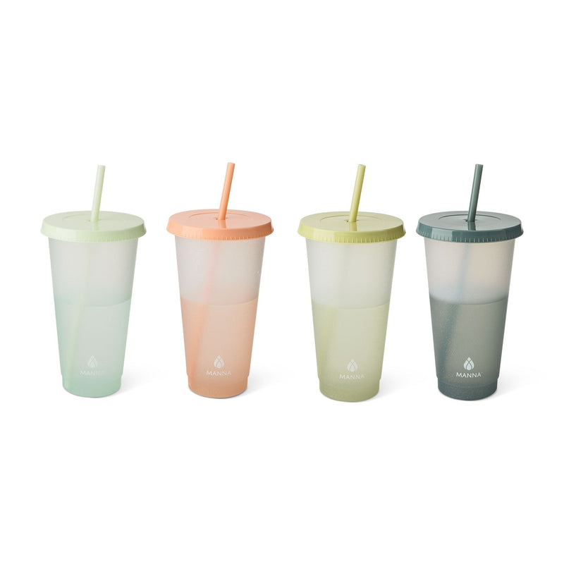 Manna Colour Changing Glitter Plastic Tumbler with Splashproof Lid, 24-oz, 4-pk O3