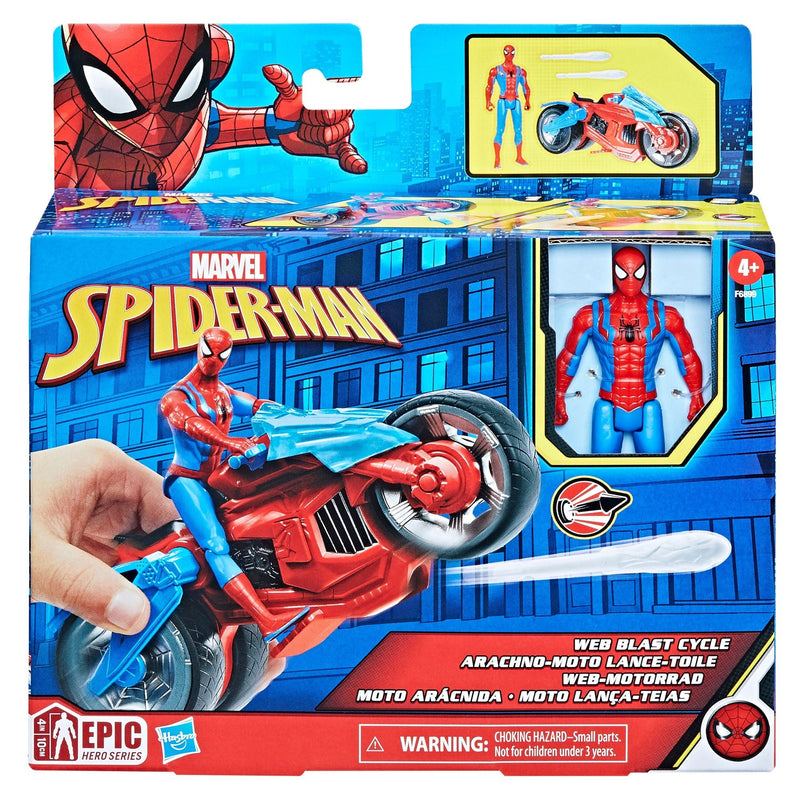 Marvel Spider-Man Web Blast Cycle Toy Set with 4-in Poseable Action Figure and 2 Web Projectiles X4