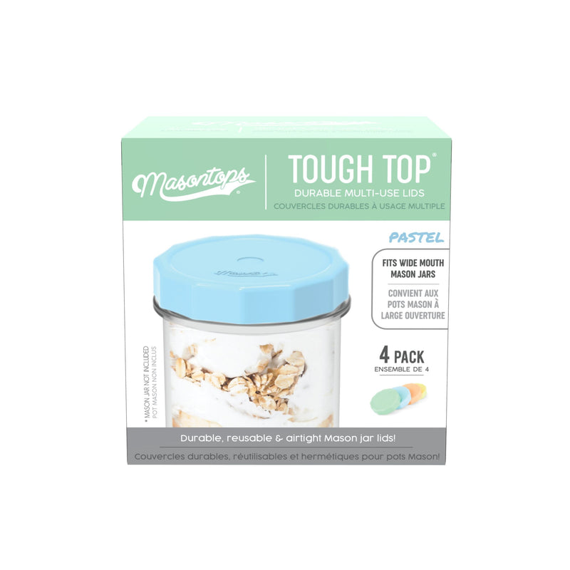 Masontops Tough Tops Durable Plastic Lids, Wide-Mouth, Assorted, 4-pk Q8