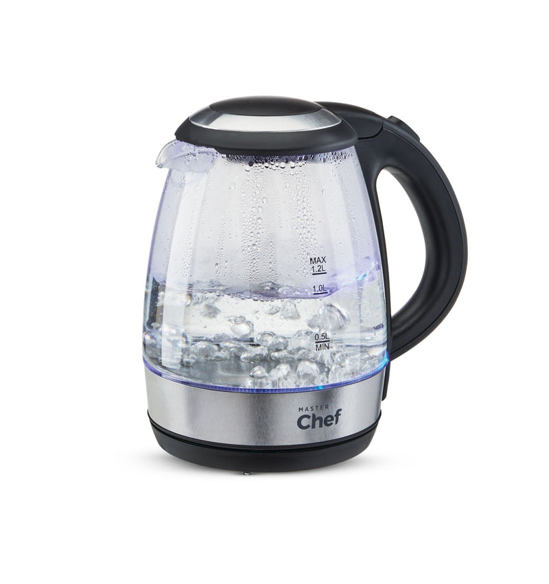 MASTER Chef Cordless Electric Kettle with Auto Shut Off & Blue Light, Glass, 1.2L E9