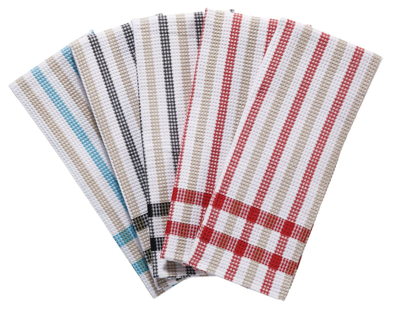 MASTER Chef Cotton Plaid Waffle Kitchen Towels, Reusable, 22-in x 32-in, 5-pk, Assorted Colours I5