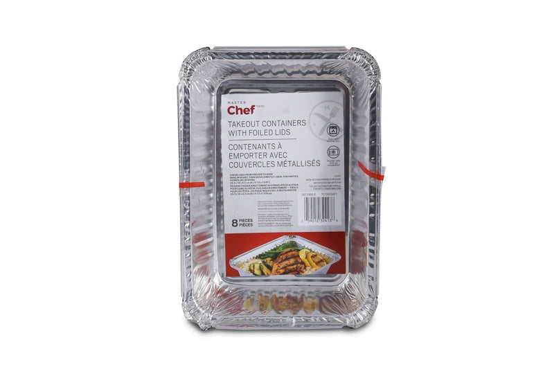 Master Chef Disposable Foil Take Out Food Storage Container with Lid, 3-lb, 4-pk F1