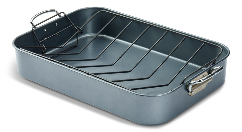 Master Chef Heavy-Duty Grey Non-Stick Roaster with Handle and Rack, 17-in G3
