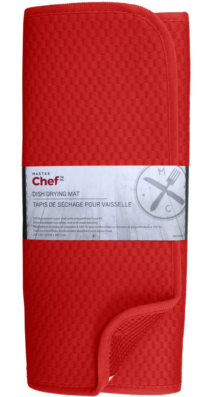 MASTER Chef Microfiber Dish Drying Mat, Reversible, 15-in x 20-in, Red C3