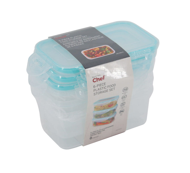 Master Chef Plastic Food Storage Container Set with Snap Lid, 500-mL, 6-pc I8
