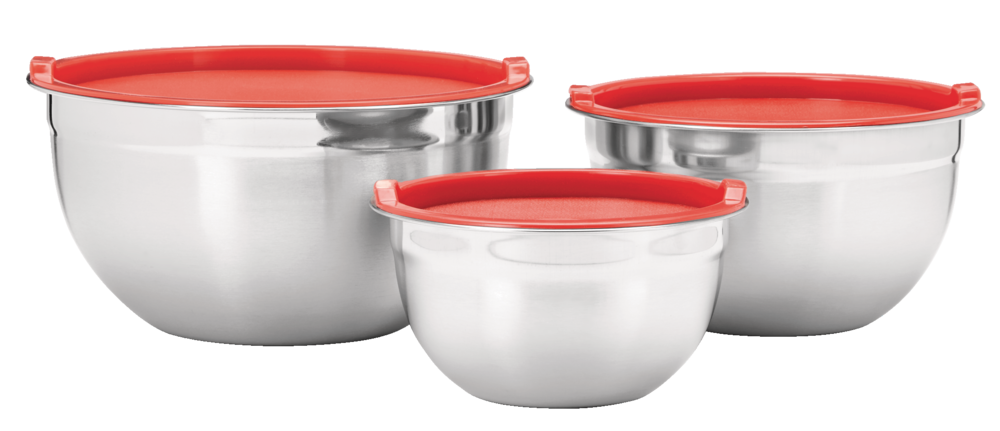 MASTER Chef Stainless Steel Mixing Bowls with Plastic Lids, 3-pk