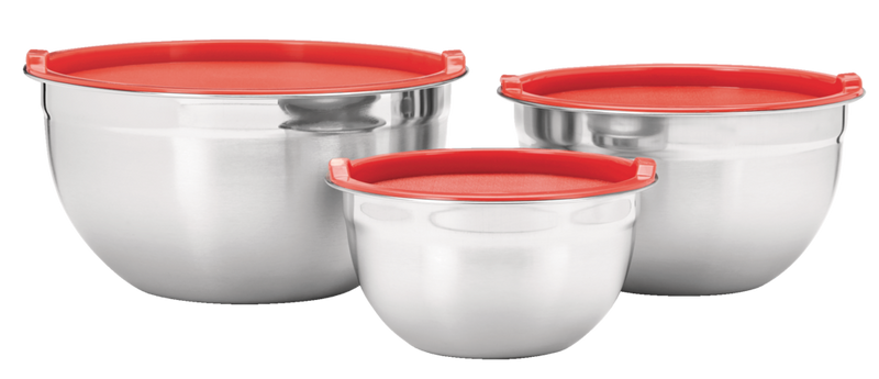 MASTER Chef Stainless Steel Mixing Bowls with Plastic Lids, 3-pk X4