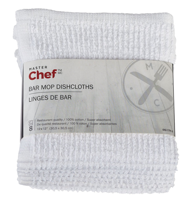 MASTER Chef Terry Cotton Bar Mop Dishcloths, 16-in x 19-in, White, Reusable, 4-pk L7