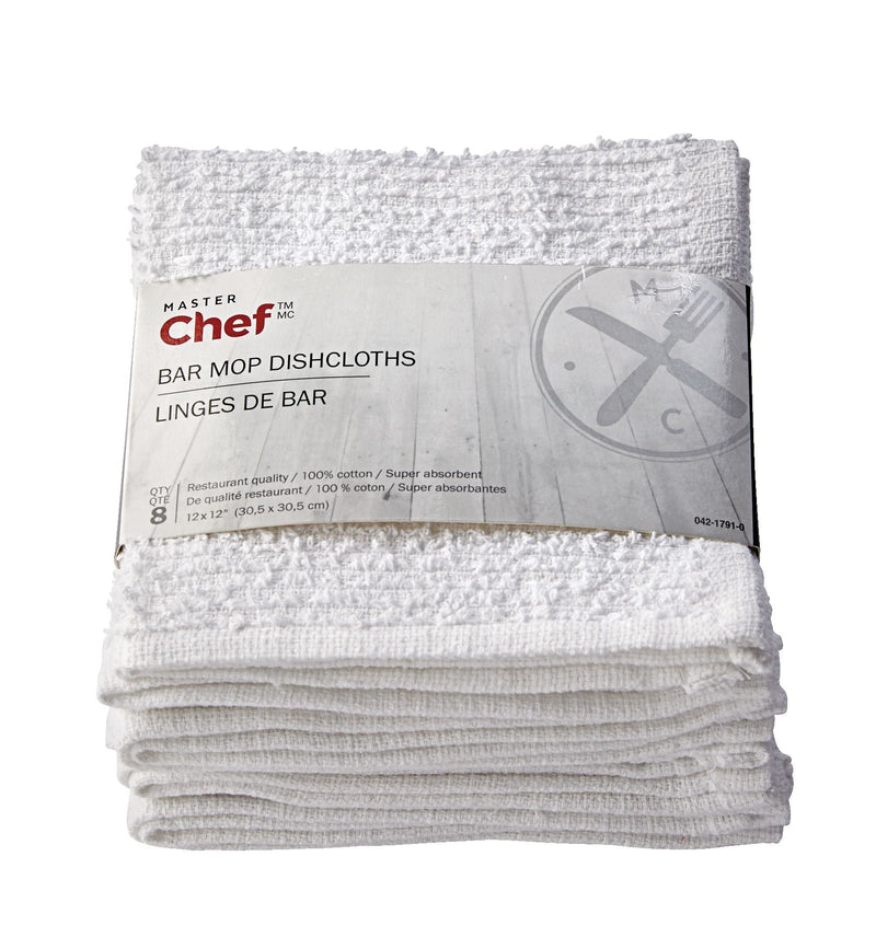 MASTER Chef Terry Cotton Bar Mop Dishcloths, Reusable, 12-in x 12-in, 8-pk, White R0