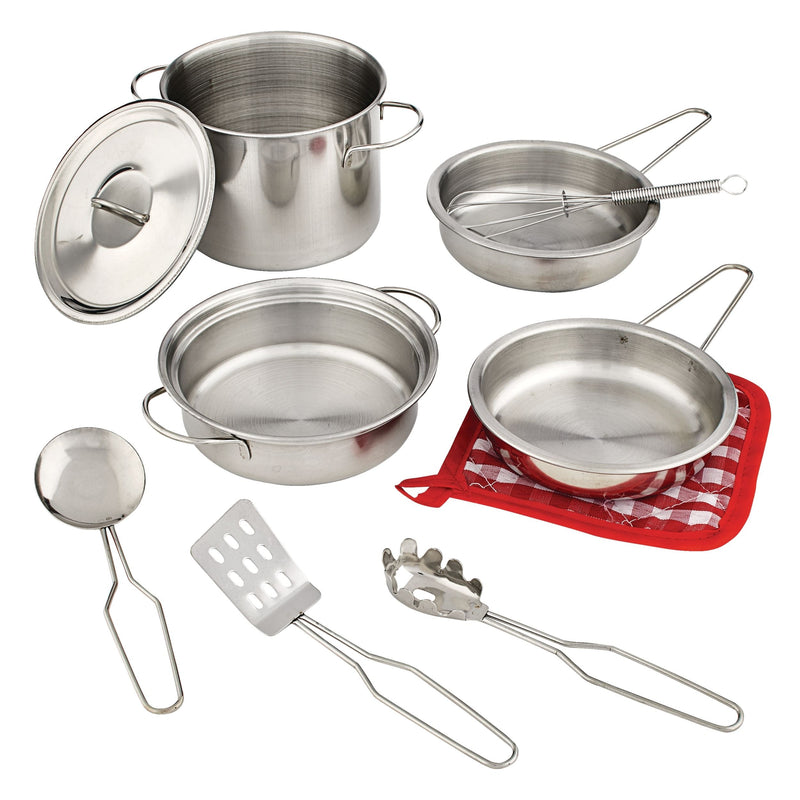 MASTER Chef Toy Kitchen Stainless Steel Cookware Set For Kids, 10 pc, Ages 3+ E8