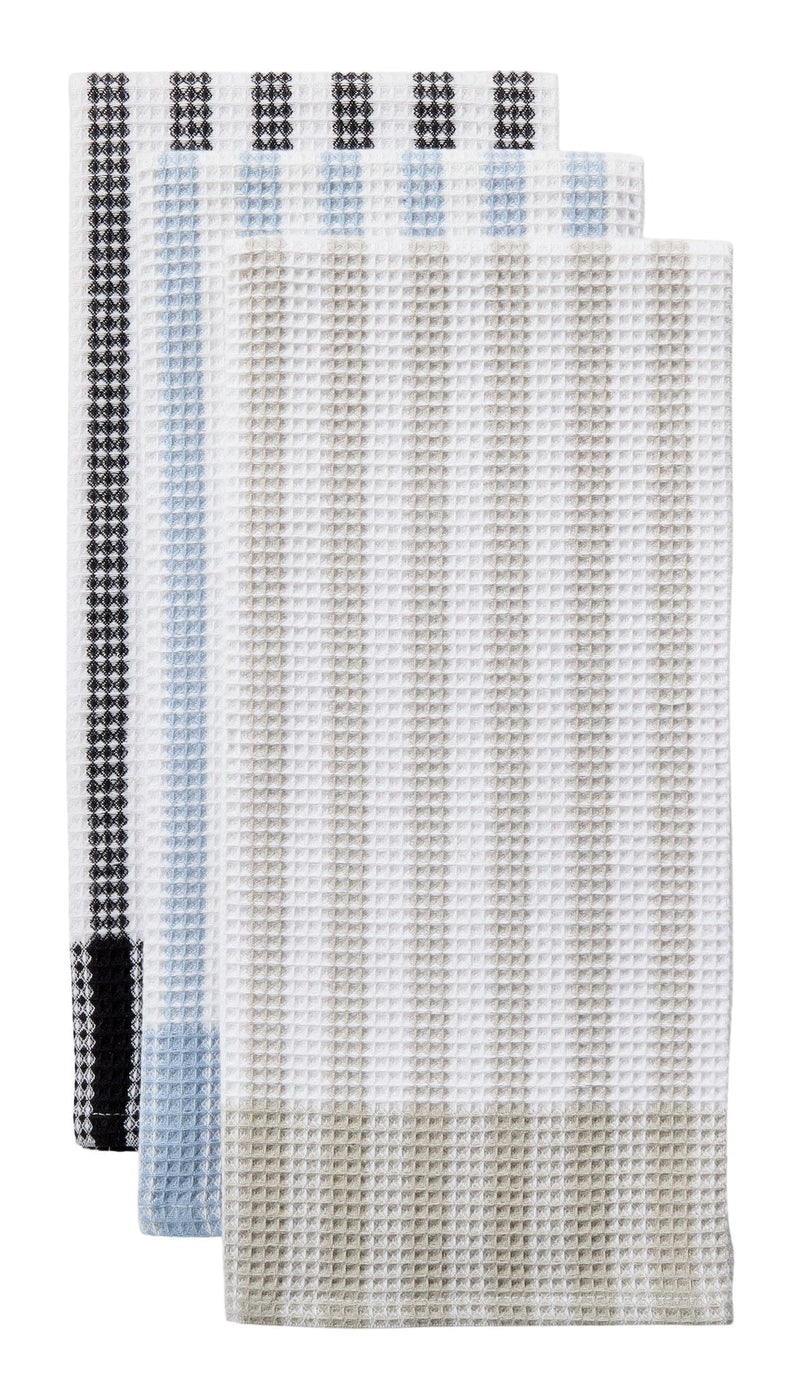 Master Chef Waffle Checkered Cotton Kitchen Towels, Black/Grey/Blue, 20-in x 30-in, 6-pk I0