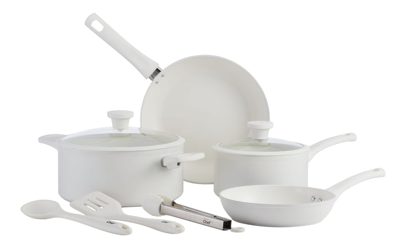 Master Chef White Non-Stick Ceramic/Aluminum Cookset, 9-pc B8