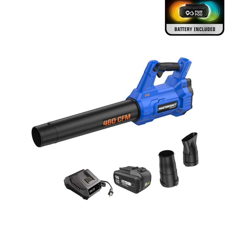 Mastercraft 20V Cordless 460 CFM Brushless Leaf Blower Kit with PWRPOD 4 Ah Battery and Charger X0