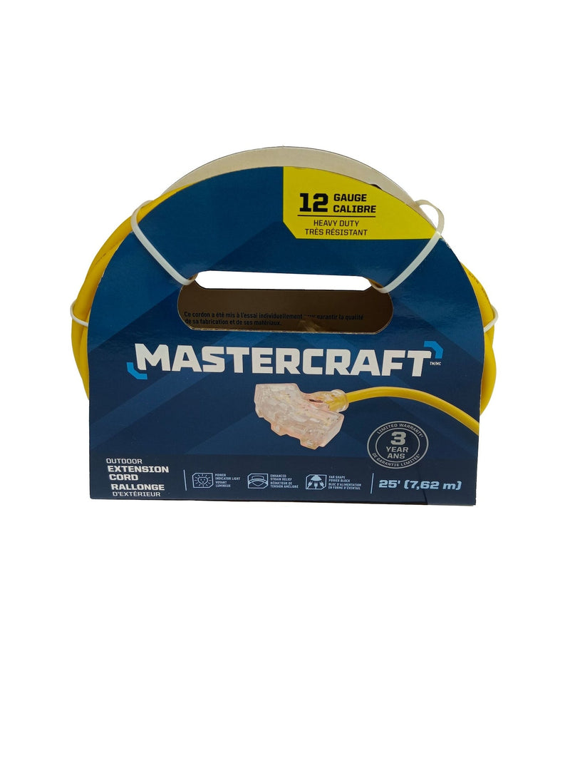 Mastercraft 25-ft Outdoor 12 Gauge Extension Cord with Fantail End, Yellow T2