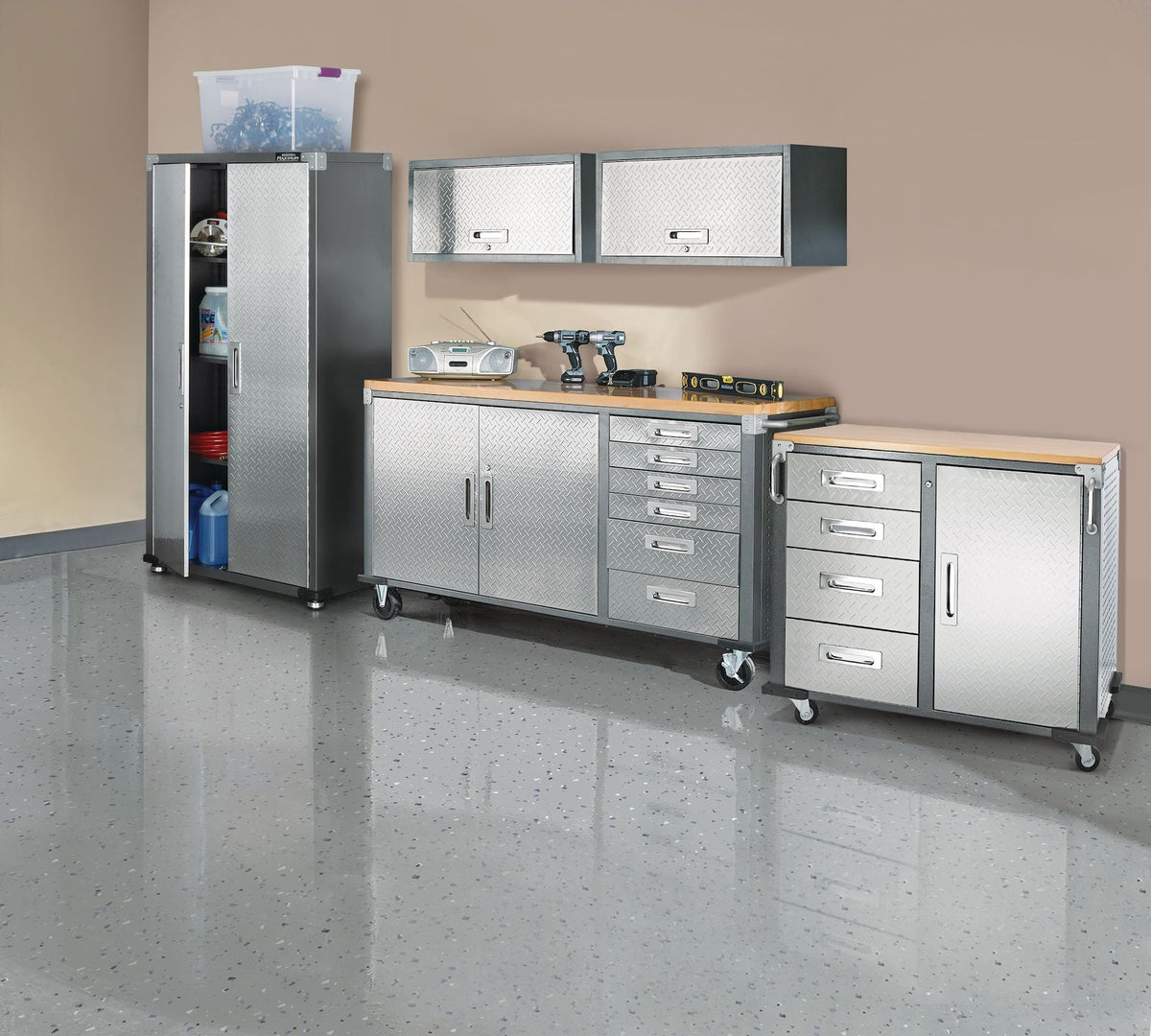 Mastercraft 72" Diamond Series 2-Door, 6-Drawer Wooden Top Work Station with Wheels, 72 x 21-5/8 x 37-1/2-in