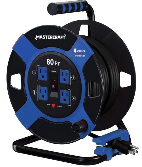 Mastercraft 80-ft 4-Outlet Retractable Extension Cord Reel with Surge Protection W7