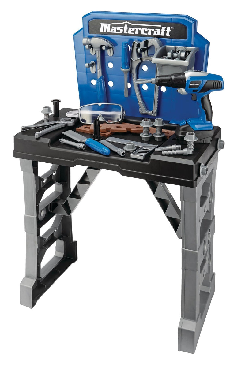 Mastercraft Deluxe Toy Tool & Work Bench withBattery Operated Drill For Kids, Ages 3+ H3