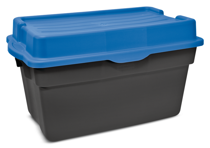 Mastercraft Heavy Duty Stackable Storage Box with Hinged Lid, 132-L, Black/Blue E0