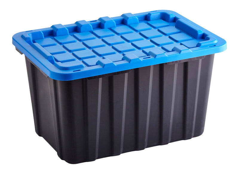 Mastercraft Heavy Duty Stackable Storage Box with Lid, 102-L, Black/Blue I2