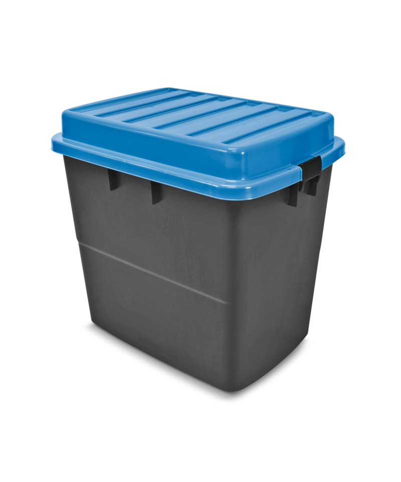 Mastercraft Heavy Duty Storage Box with Wheels and Latched Lid, 210-L, Black/Blue A8