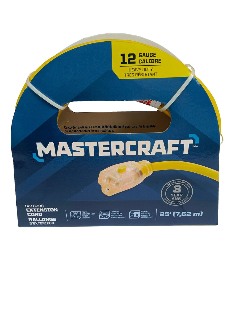 Mastercraft Outdoor Extension Cord with Grounded Outlet and Lighted End, Yellow I3