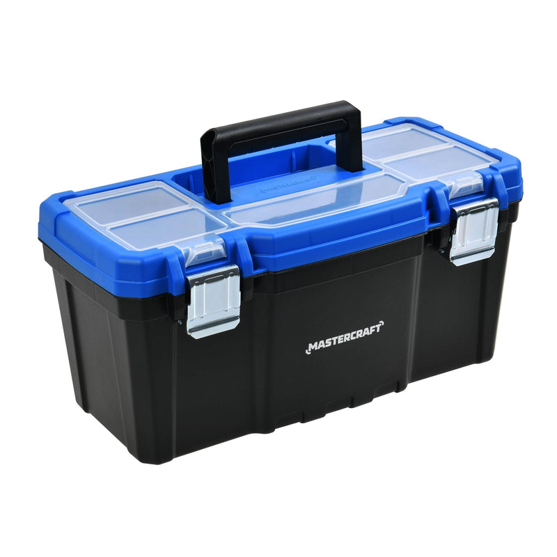 Mastercraft Portable Plastic Tool Box with Removable Tray & Tray Top, Blue, 16-in G5