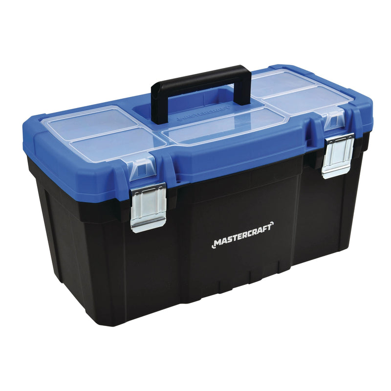 Mastercraft Portable Plastic Tool Box with Removable Tray & Tray Top, Blue, 22-in V3