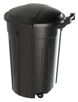 Mastercraft Resin Circular Wheeled Outdoor Garbage Can with Lid, Black, 121-L