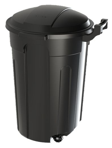Mastercraft Resin Circular Wheeled Outdoor Garbage Can with Lid, Black, 121-L D0
