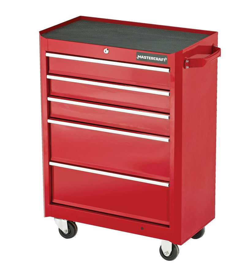 Mastercraft Rolling Tools Storage Cabinet with 5 Drawers, Deep Red, 24-in M4