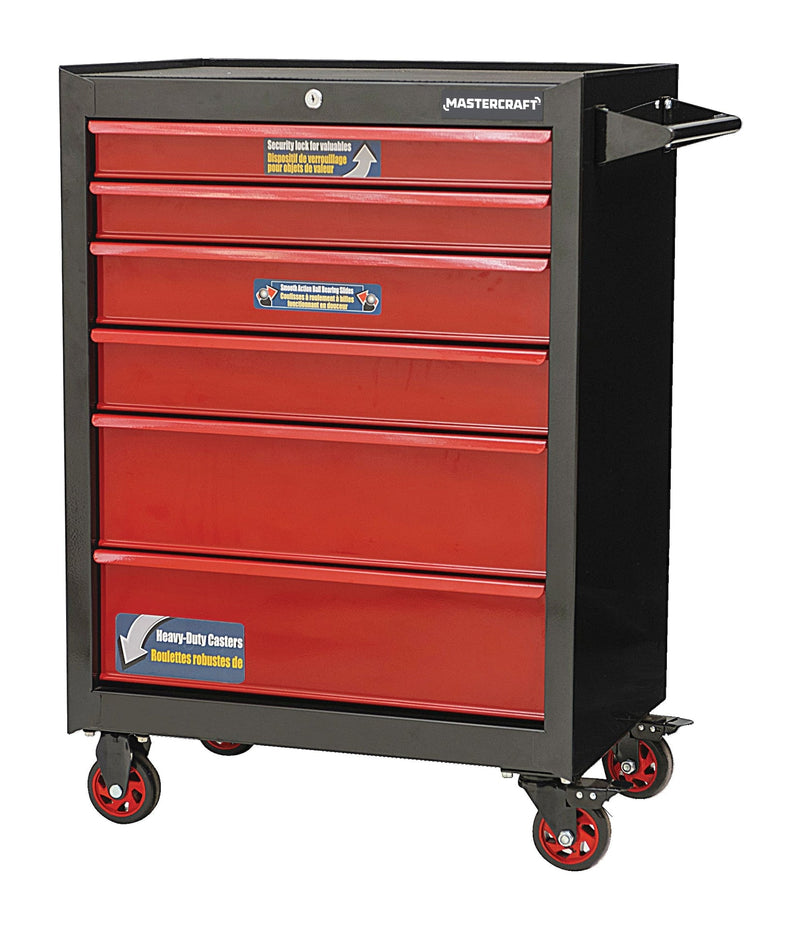Mastercraft Rolling Tools Storage Cabinet with 6 Drawers, Black&Red, 26-in F3