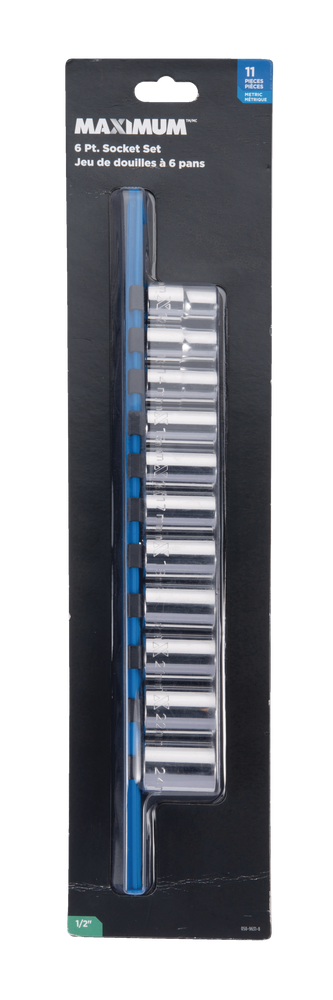 MAXIMUM 1/2-in Drive 6 Pt. Socket Set, Metric, Nickel-Chrome Plating, 11-pc D7