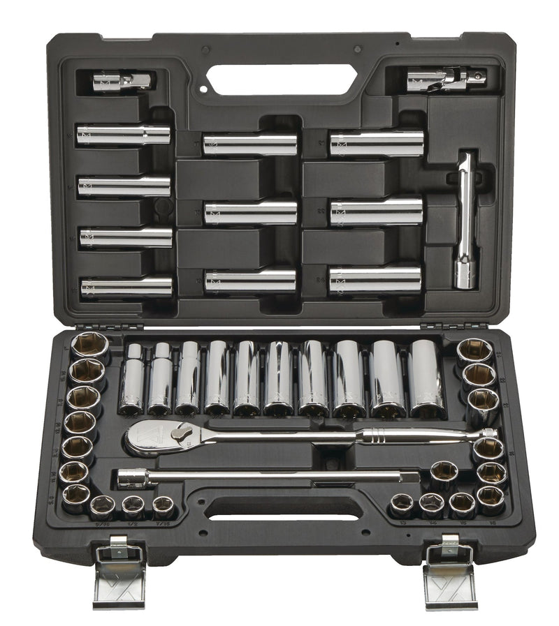 MAXIMUM 1/2-in Drive Professional Grade Socket Set, 45-pc, SAE/Metric, CRV, Nickel-Chrome Plating M9