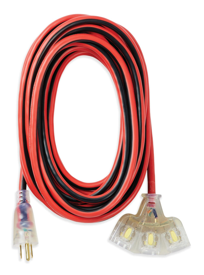 MAXIMUM 25-ft 14/3 Outdoor Extension Cord with 3 Grounded Outlets, Lighted End and Locking Connector, Hi-Visibility I0