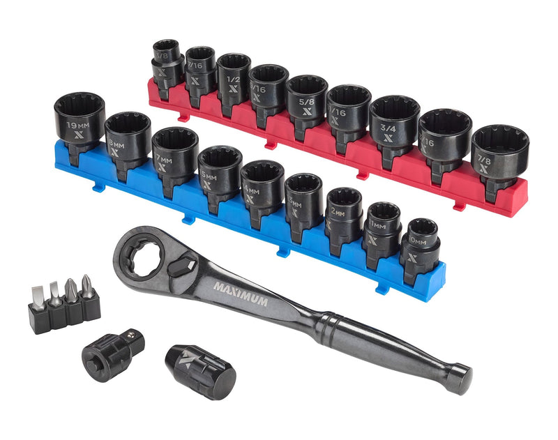 MAXIMUM 25 Piece 3/8" Drive Pass-Thru Socket Set E7