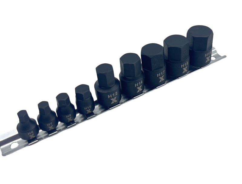 MAXIMUM 9 Piece Impact Stubby Bit Socket Rail Hex Metric F6