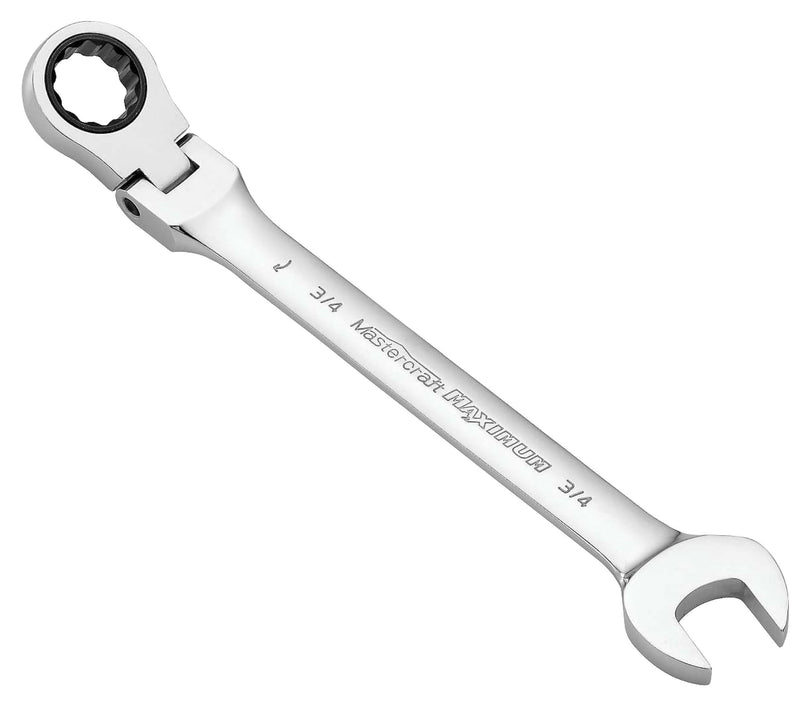 MAXIMUM Flexhead Ratcheting Wrench, Assorted Sizes, SAE/ Metric, Metal, Chrome E5