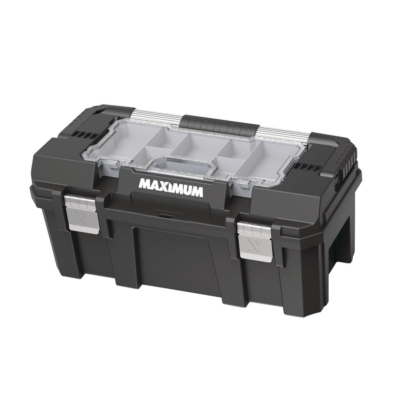 MAXIMUM Heavy-Duty Plastic Tool Box with Removable Tray & Organizer, 22-in, Black E8