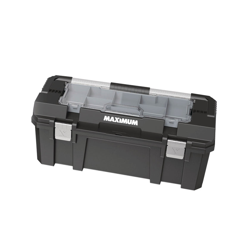 MAXIMUM Heavy-Duty Plastic Tool Box with Removable Tray & Organizer, 26-in, Black V0
