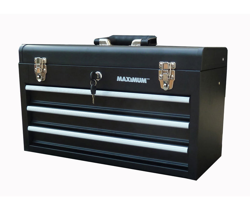 MAXIMUM Portable Metal Tool Box with 3 Drawers, Black, 21-in L6