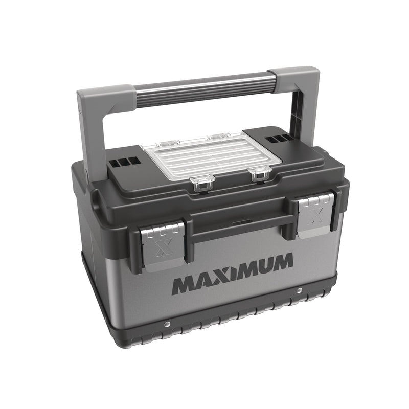 MAXIMUM Portable Plastic & Metal Tool Box with Removable Tray & Organizer, Black, 15-in T5