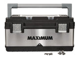 MAXIMUM Portable Plastic & Metal Tool Box with Removable Tray & Organizer, Black, 20-in